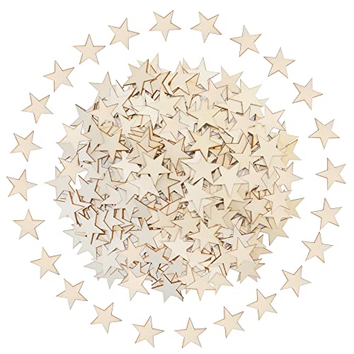 HADDIY 1 Inch Small Wooden Stars for Crafts,200 Pcs Unfinished Wood Star Cutouts Ornaments for Wooden Flags Making and Art Craft HADDIY