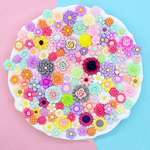 SUKPSY 100 Pcs Flatback Resin Flowers Mixed Loose Embellishments for DIY Crafts Hair Clips Phone Case Decorations Accessories (100)… SUKPSY