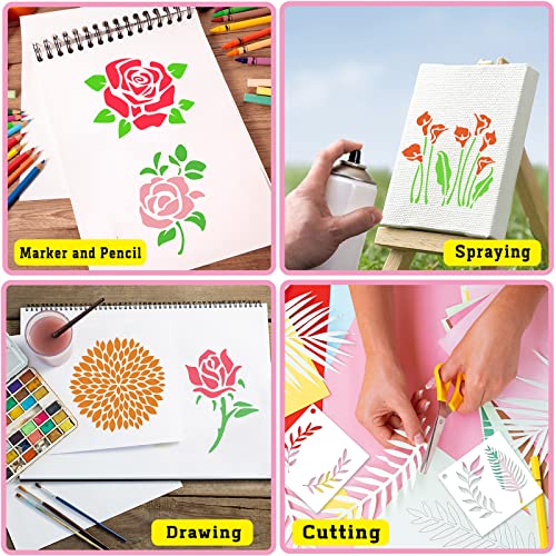80 Pcs Stencils for Painting on Wood, Reusable Flower Stencils Butterfly Stencils Bird Plastic Stencils Bee Wall Stencil DIY Craft Template Paint DZXCYZ