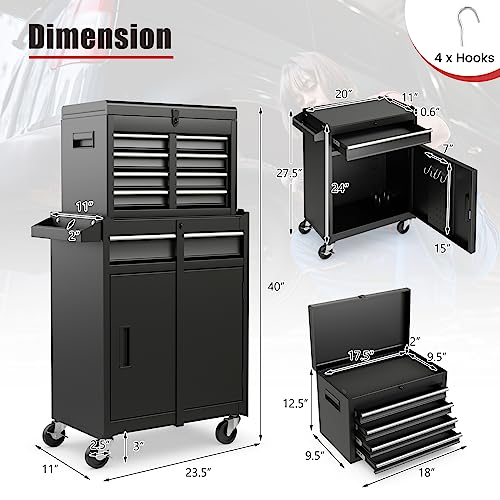 IRONMAX Rolling Tool Chest, 5-Drawer Lockable Tool Cabinet w/Adjustable Shelf & 4 Universal Wheels, 2 in 1 Detachable Tool Box Storage Organizer for IRONMAX