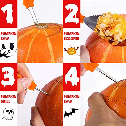 sinotron Pumpkin Carving Kit - 4 Easy Halloween Pumpkin Carving Tools Set with 10 Stencils Patterns, Professional Heavy Duty Pumpkin Carving Knife sinotron