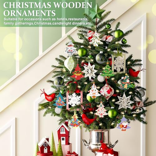 Wooden Christmas Tree Ornaments to Paint Christmas Thanksgiving Decoration Cutouts Unfinished 24PCS 3.5 x 3 inches, DIY Blank Unfinished Christmas Sophena