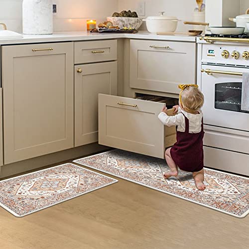 Pauwer Anti Fatigue Floor Mats - Cushioned Memory Foam 2 Piece Kitchen Rug Set, Non Slip Laundry & Sink Area Runner, Waterproof Comfort Standing Mat Pauwer