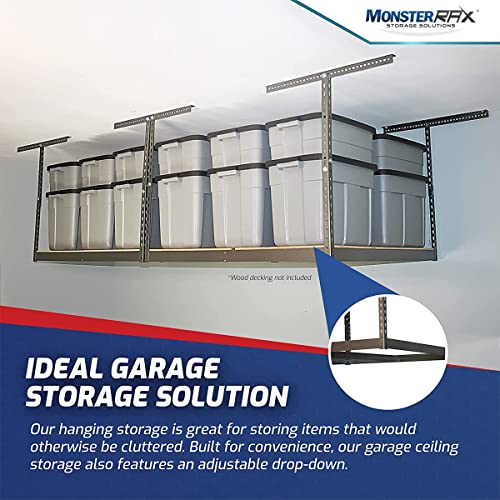 MonsterRax 4x8 Overhead Garage Storage Rack Frame Kit - Hanging Storage Shelves, Garage Ceiling Storage Rack System, Ceiling Shelving - (Hammertone, MonsterRAX Storage Solutions