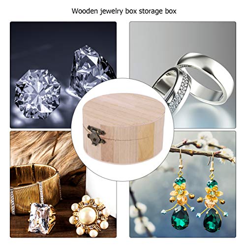 Earring Organizer 2PCS Unfinished Wooden Ring Box DIY Jewelry Organizer Wood Box with Hinged Lid Front Clasp Small Trinket Box Container for Home EXCEART
