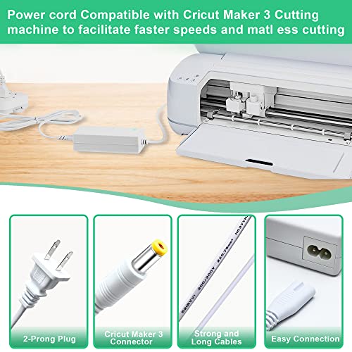 Power Cord Compatible with Cricut Maker 3 Cutting Machine 24VDC Power Replacement Cord Compatible with Cricut Maker 3 Power Adapter & Cord(White) LaWana