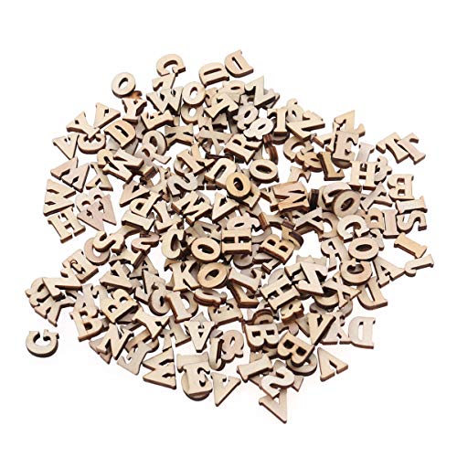 SEWACC Unfinished Wood Crafts 100pcs Mini Wooden Alphabet Letters Unfinished Wood Letters English Letters Natural Wooden Slice for Scrapbooking DIY SEWACC