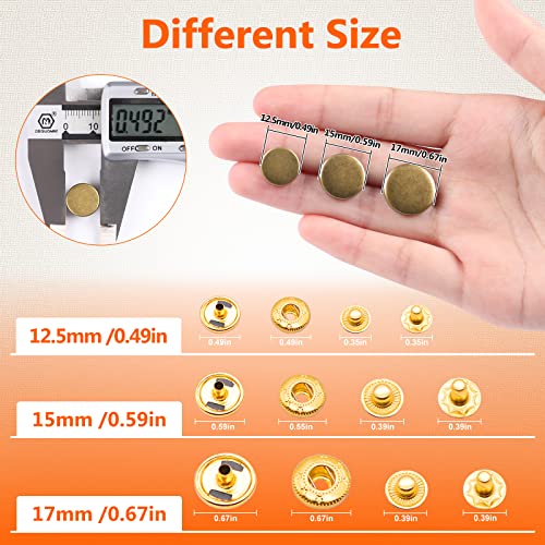 Alritz 120 Set Leather Snap Fasteners Kit, 12.5mm Metal Button Snaps Press Studs with 4 Setter Tools, 6 Color Leather Snaps for Clothes, Jackets, Alritz