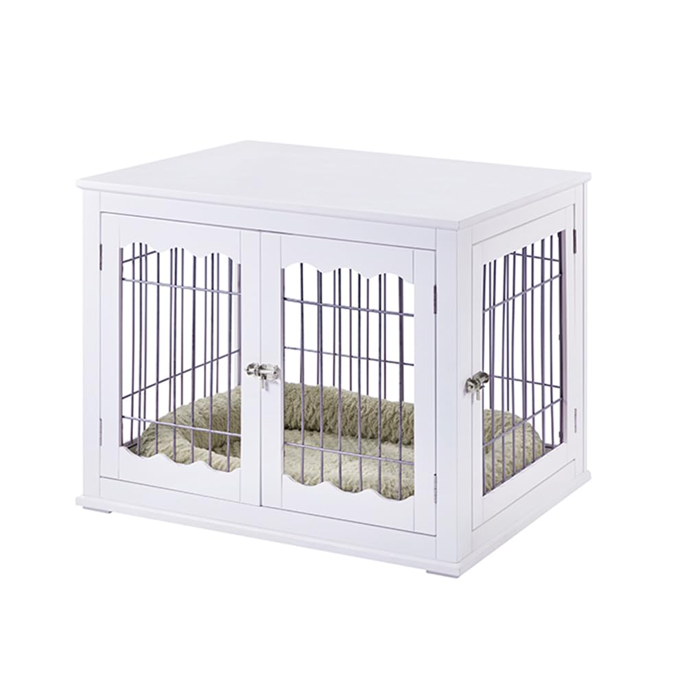 unipaws Furniture Style White Dog Crate for Medium Dogs, Indoor Aesthetic Puppy Kennel, Modern Decorative Wood Wire Pet House Dog Cage, Pretty Cute unipaws