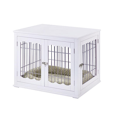 unipaws Furniture Style White Dog Crate for Medium Dogs, Indoor Aesthetic Puppy Kennel, Modern Decorative Wood Wire Pet House Dog Cage, Pretty Cute