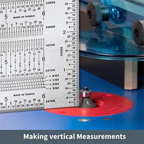 POWERTEC 6'' Precision Marking T-Square, T Rule w/Pencil for Measuring, Scribing, Setting Up Bits Height, Stainless Steel Woodworking & Crafting POWERTEC