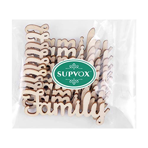 SUPVOX 10pcs Unfinished Family Wood Words Ornaments, Rustic Crafts Wooden Family Letters Alphabet Script for Christmas Tree Crafts Home Wedding DIY SUPVOX