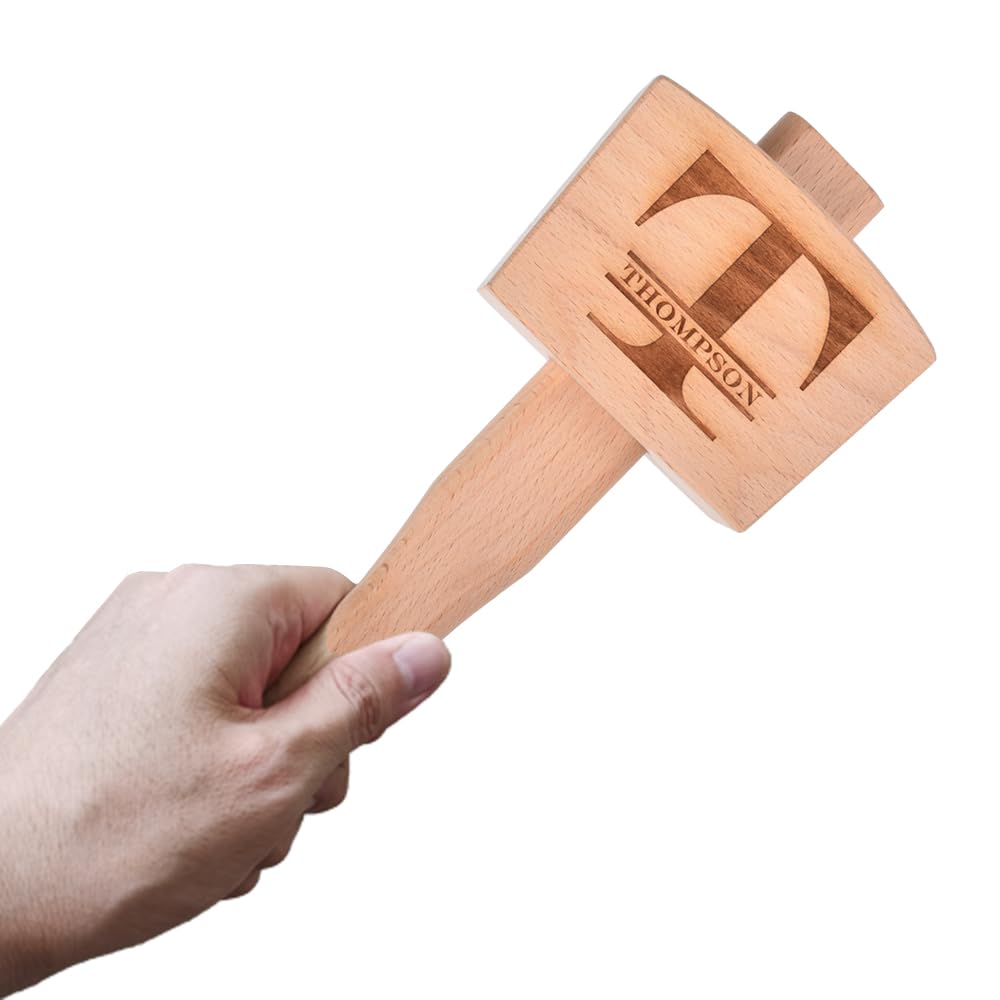 Personalized Wood Mallet, 9.5” Manual Ice Hammer Mallet, Custom Engraved Beech Solid Carpenter Wood Hammer Woodworking Hand Tool BULIHAN