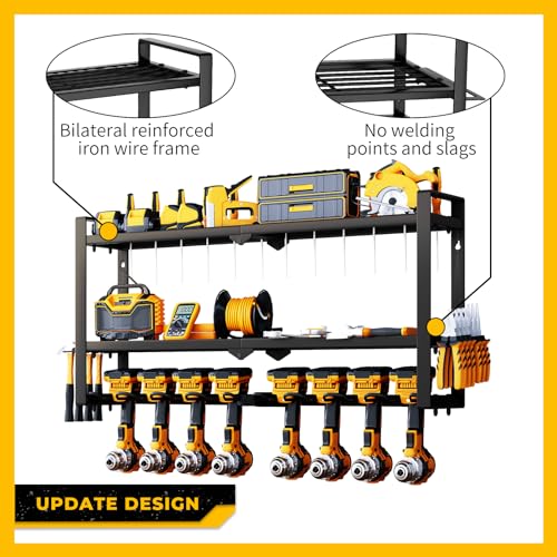 SOYEEZE Power Tool Organizer,8 Drill Holder Wall Mount,3 Layer Power Tool Storage Rack,Garage Utility Tool Rack & Hanger with Screwdriver SOYEEZE