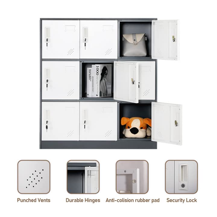 LINGZOE 9 Door Metal Storage Locker Cabinet for Employees,Steel Cabinet to Storage Toys, Shoes and Clothes,Locker Organizer for Gym Office Bedroom LINGZOE