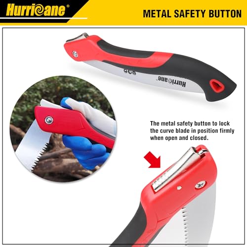 HURRICANE Pruning Saw, 10 Inch, Folding Hand Saw with SK5 Curved Blade, Triple-cut Razor Teeth, Heavy Duty Hand Saw for Tree Wood Cutting, Camping HURRICANE