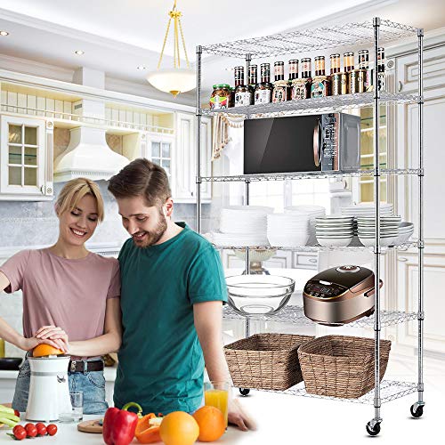 Storage Shelves Metal Shelf Wire Shelving Unit with Wheels 6 Tier NSF Certification Height Adjustable Garage Shelving Utility Steel Heavy Duty Dkeli