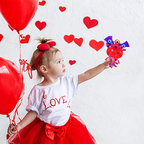 36 Sets Valentine's Day Craft Kits DIY Valentine Monster Wood Ornaments Decorations Art Sets Assorted Paintable Unfinished Wood Monster Cutouts Winlyn