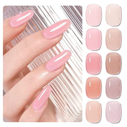 SHOYUM Jelly Pink Gel Nail Polish Set of 10 Colors Nude Gel Polish Kit UV LED Soak Off Nail Polish Gel Home DIY Manicure Nail Art Salon Varnish SHOYUM