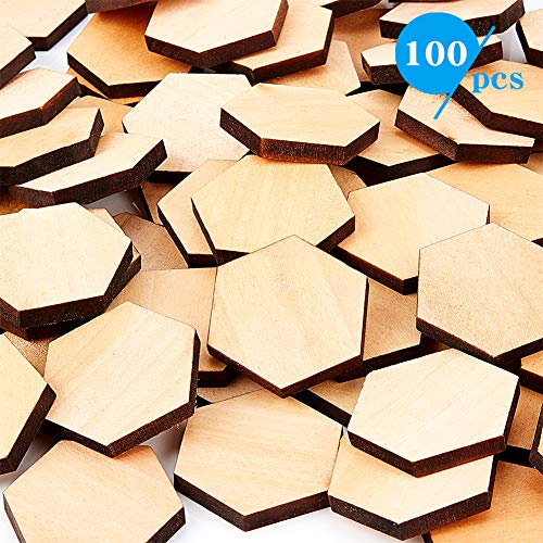 OLYCRAFT 150Pcs Wood Pieces Unfinished Wood Rhombus Pieces Hexagon Pieces Natural Wood Cutout Shape Wood Rhombus Blank Slices for DIY Crafts Holiday OLYCRAFT