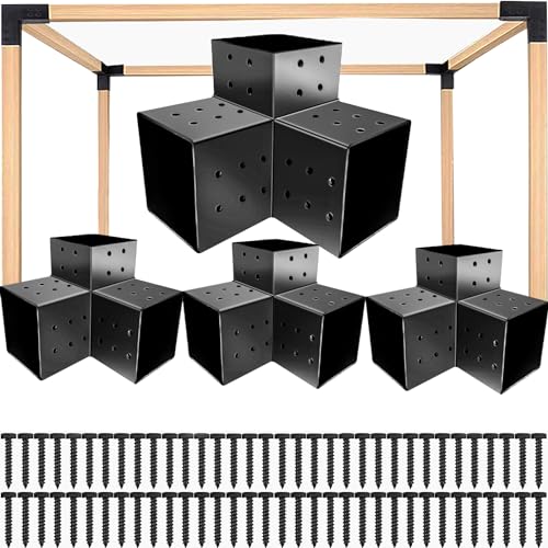 Nihoney Pergola Brackets 4x4, Woodworks Pergola Hardware Kit (4 Pcs), 3-Way Black Right Angle Corner Bracket for Extension Gazebo for 4x4 Nihoney