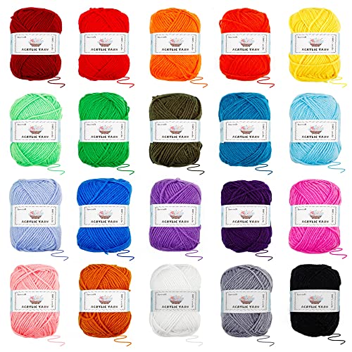 20 Large Acrylic Yarn Skeins-105 PCS Crochet Kit with Hooks Yarn Set, Premium Bundle Includes 2000 Yards Yarn Balls, Needles, Accessories, Ideal INSCRAFT