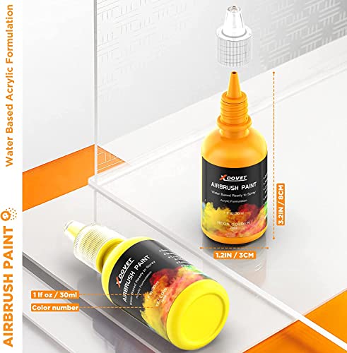 XDOVET Airbrush Paint, 28 Colors Airbrush Paint Set (30 ml/1 oz), Ready to Spray, Opaque & Neon Colors, Water-Based, Premium Acrylic Airbrush Paint XDOVET