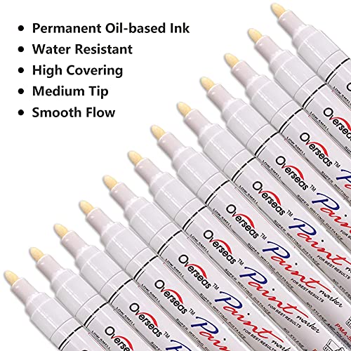 Lesun White Paint Pens Paint Markers, 12 Pack Waterproof Oil-Based Paint Pen Set Quick Dry and Permanent, Markers for Rock Painting, Stone, Ceramic, Overseas