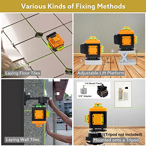 Angel Kiss Laser Level Self Leveling 4x360° 4D Green Cross Line Laser Tool for Construction and Picture Hanging, 2 Rechargeable Battery, Remote Angel Kiss