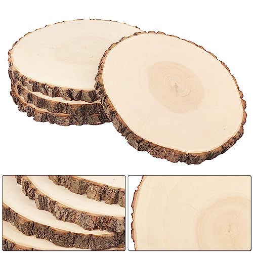 6 PCS 10-12 Inch Natural Wood Slices, Unfinished Paulownia Wood Circles with Barks for Coasters, DIY Crafts, Christmas Rustic Wedding Ornaments and GNIEMCKIN