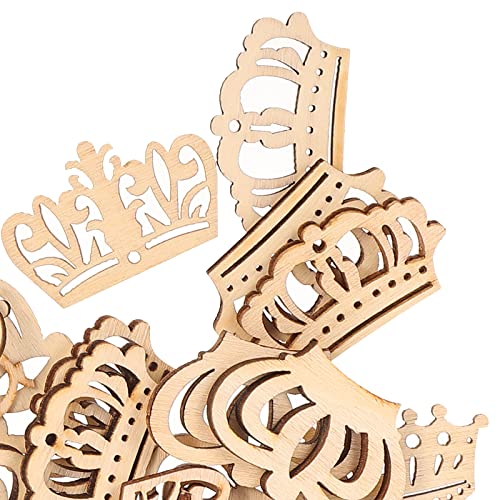 Amosfun 50PCS Wooden Pieces Crown Shape Wooden Pieces Hollow Out Wood Cutouts DIY Art Craft Embellishments Ornaments Amosfun