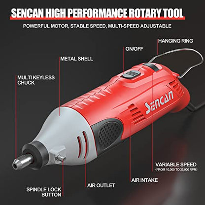 SENCAN Electric Rotary Tool,6 Variable Speed Adjustment Power Rotary Tool,Grinder, Sander, Engraver,Multi-functional for home using,Handmade Crafting