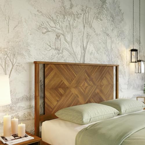 Bme Ethan King Wood Headboard - Rustic Dark Brown Acacia with Herringbone Design for King or Queen Beds Bme