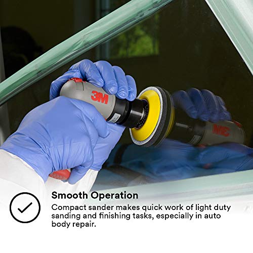 Cubitron Random Orbital Sander - Compact Auto Body Sander - Pistol Grip - 3” x 1/8” Diam. Orbit - Pneumatic - Hook and Loop Pad Cubitron