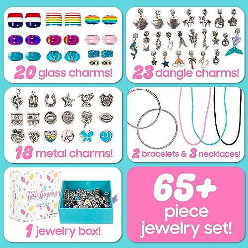 Horizon Group USA Charm Jewelry Set, Charm Bracelet Making Kit, Jewelry Making Supplies, Glass Beads, Unicorn/Mermaid Crafts Gifts Set for Girls Horizon Group USA