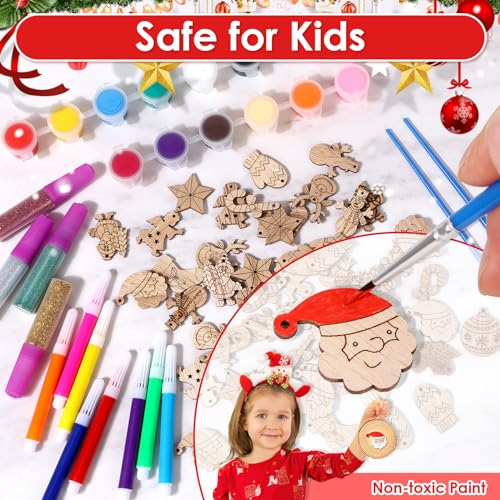 MAPVOLUT Christmas Wooden Arts and Crafts Kits for Kids, Arts & Crafts Gifts for Boys Girls Wooden Painting Kit Wood Slice Creative Activities Kits MAPVOLUT