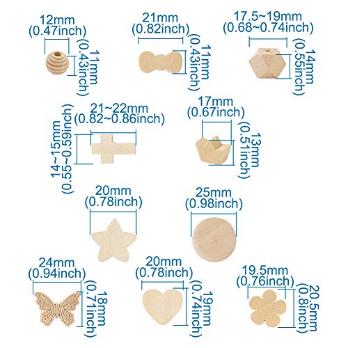 Elecrelive 100pcs/box Assorted Natural Wood Spacer Beads 10 Styles Unfinished Wooden Loose Beads for Arts Crafts DIY Jewelry Making Hole:1.5-3mm EEE ELECRELIVE