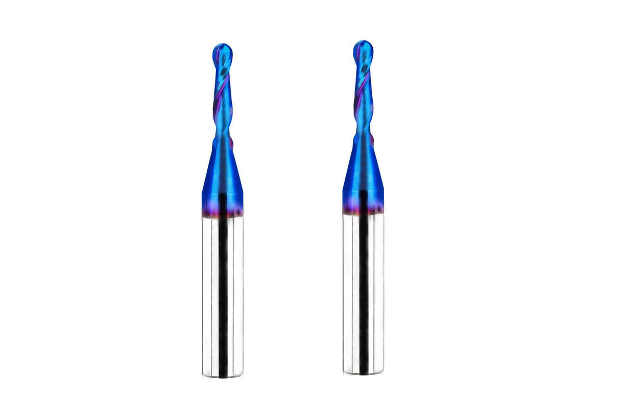 2PCS CNC Router bits Carbide Ball Nose End Mill with Nano Blue Coating 1/4inch Shank 1/8inch Cutting Dia for Side Milling End Milling, Finish RUHIWORKER FOR INDUSTRIAL USE ONLY