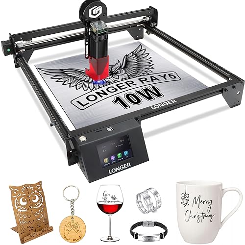 Longer Ray5 10W Laser Engraver, High Accuracy Laser Engraving Machine with 0.06×0.06mm Compressed Spot, 3.5 Inch Touchscreen, 60W Laser Cutter for Naccolly