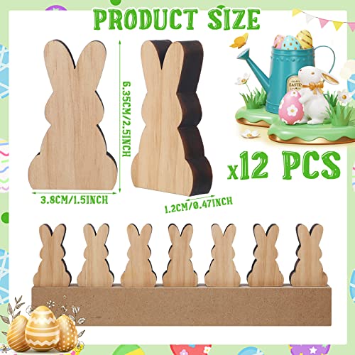 12 Pcs Easter Wood Bunny Cutouts Unfinished Bunny Table Wooden Sign Easter Tabletop Decoration Rabbit Shaped Blank Wooden Signs with 1 Base for Marsui
