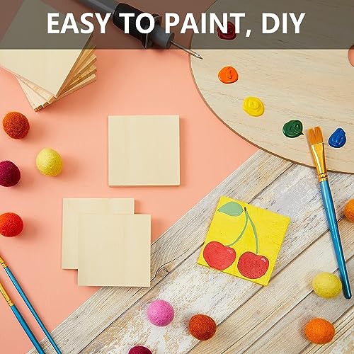 140 PCS Unfinished Wood Pieces, 2 Inch, 3inch, 4 Inch Blank Natural Wood Square, 2.5 MM Thin Wood Squares for Crafts, DIY Painting, Wood Burning, SHUESS