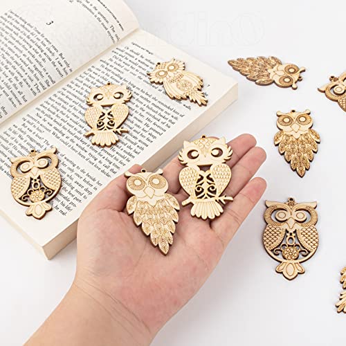 Framendino, 25 Pack Unfinished Wood Cutouts Owl Shape Wooden Slices Bird Hanging Wooden Cutout Wood Chips Embellishments for DIY Craft Home Framendino