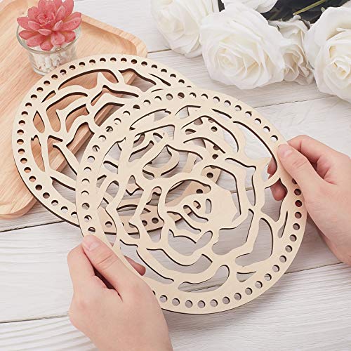 AHANDMAKER 2 pcs Natural Wooden Basket Bottom, 7.8 Inch Rose Circle Blank Hollow Crochet Basket Wood Base for DIY Knitting Bag Bottom Shaper Craft AHANDMAKER