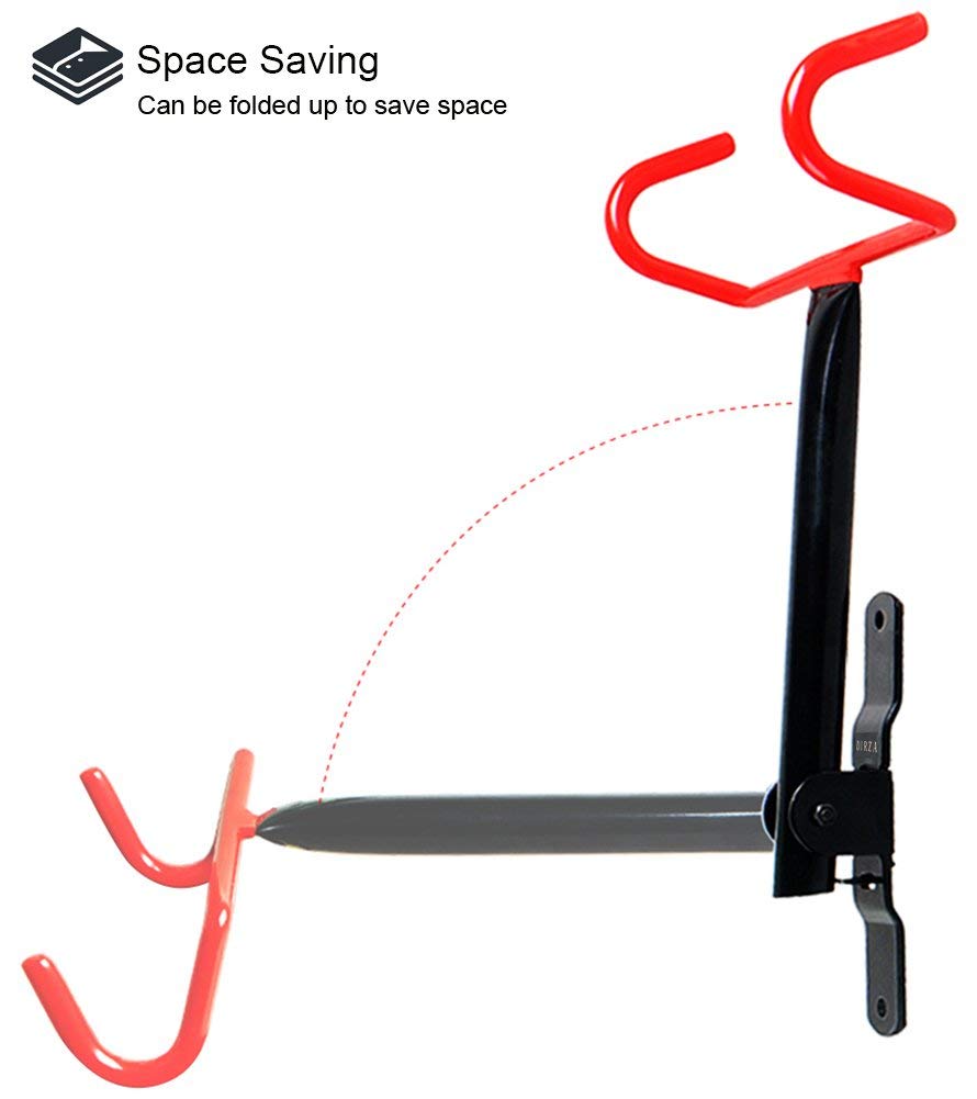 DIRZA Bike Wall Mount Bike Hanger 2 Pack Foldable Bicycle Storage Horizontal Bike Rack Bike Hook for Garage Indoor Shed with Screws DIRZA