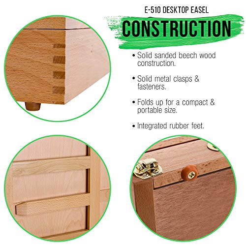 U.S. Art Supply Solana Adjustable Wood Desk Table Easel with Storage Drawer, Paint Palette, Premium Beechwood - Portable Wooden Artist Desktop, Board U.S. Art Supply