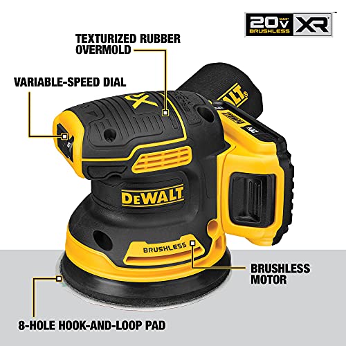 DEWALT 20V MAX Random Orbit Sander Kit, Cordless, 5-Inch, 2.Ah, 8,000-10,000 OPM, Storage Bag, Battery, and Charger Included (DCW210D1) DEWALT