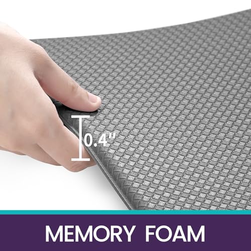 DEXI Kitchen Rug Anti Fatigue,Non Skid Cushioned Comfort Standing Kitchen Mat Waterproof and Oil Proof Floor Runner Mat, Easy to Clean, 17"x95", Grey DEXI