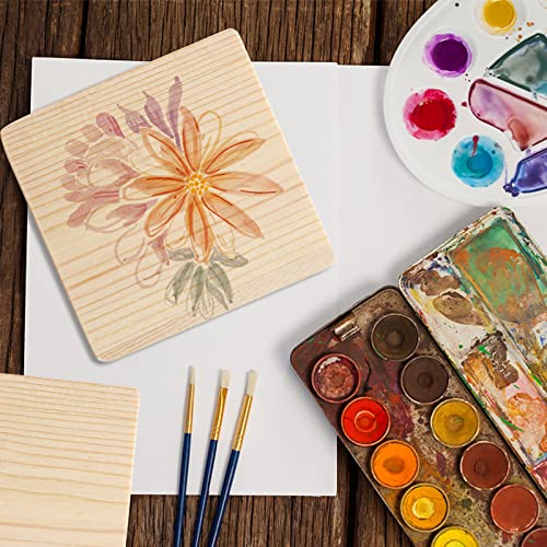 38 Pack Unfinished Wood Coasters, 4 Inch Square Blank Wooden Coasters Crafts Coasters with Non-Slip Silicon Dots for DIY Architectural Models Drawing Aweyka