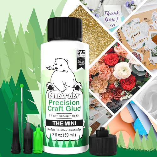 Bearly Art Precision Craft Glue - The Mini - 2fl oz with Tip Kit - Acid Free Archival - Strong Hold Adhesive - Ideal for Fine Paper Crafting Bearly Art