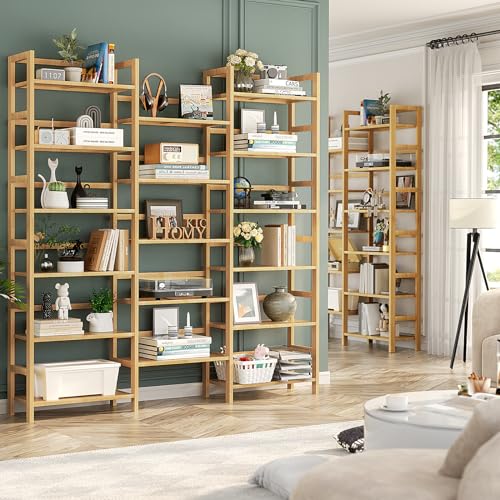 Homykic 6-Tier Triple Wide Bamboo Bookshelf with 17 Open Shelves – 6ft Tall Freestanding Bookcase for Home and Office Homykic